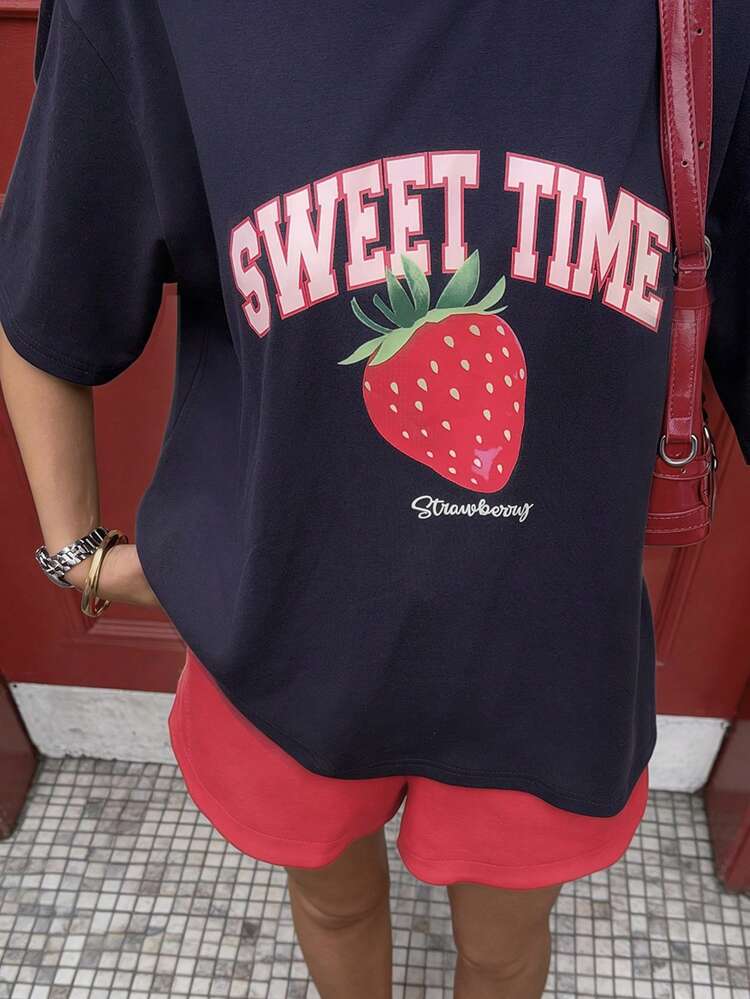 Cotton Letter Print Loose T-Shirt For Women Y2k