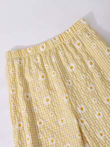 Sparklyn Tween Girl Plaid & Floral Print V-Neck Sleeveless Top And Pants 2-Piece Set - Yellow - View 6