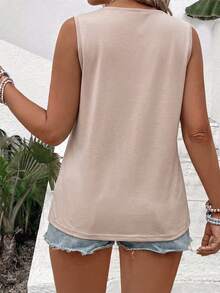 Áo tank top không tay cổ tròn cơ bản dành cho nữ, hàng mới về mùa xuân/hè, bán chạy nhất. - Màu Khaki - Xem 2