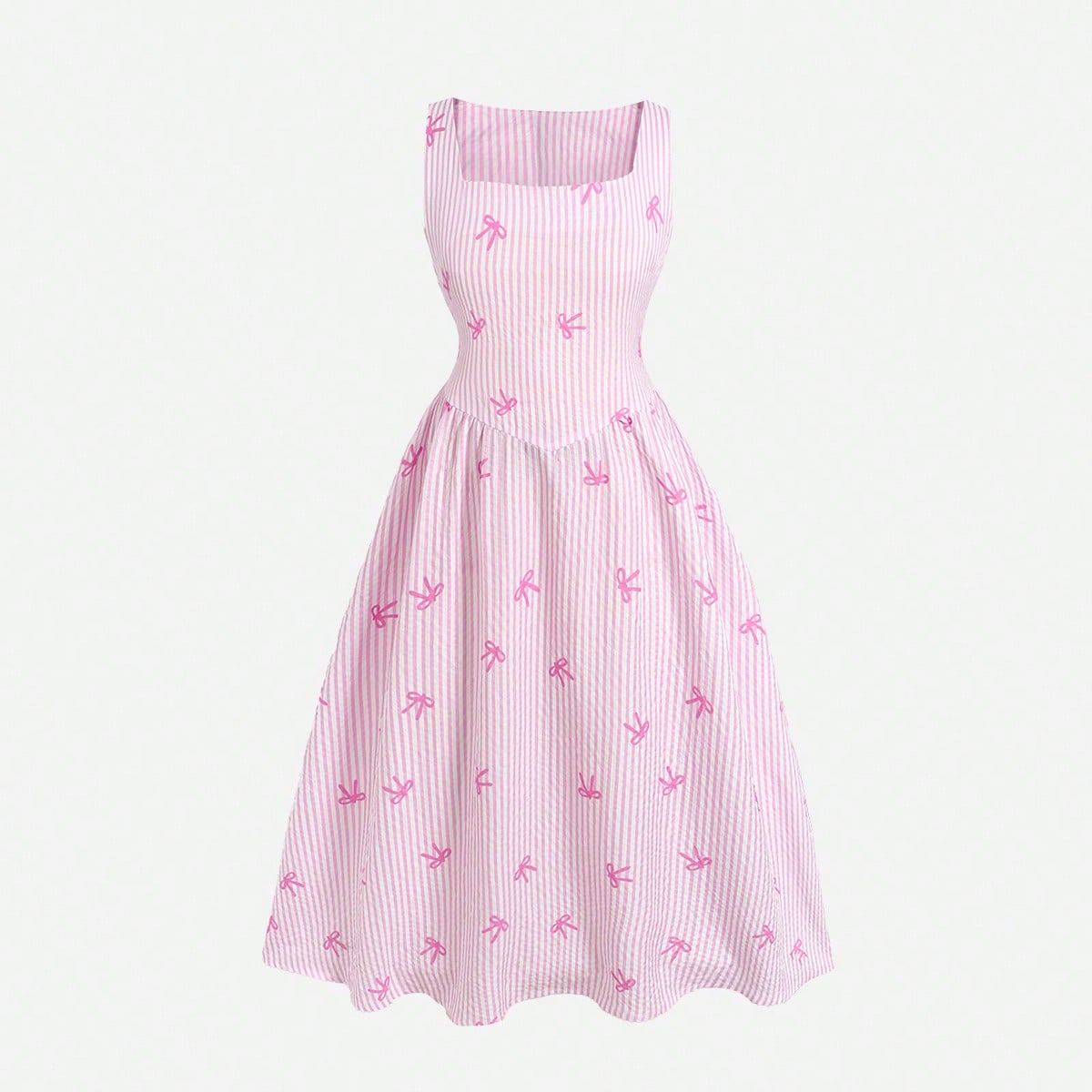 Vestido largo sin mangas con cuello cuadrado y corbata de lazo a rayas para niña preadolescente, adecuado para uso diario, vacaciones de verano en la