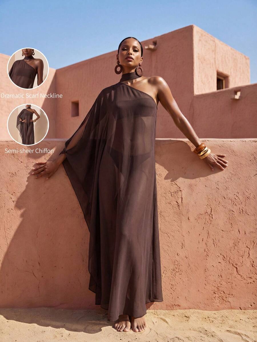 Zivah New Women's Vacation Casual Beach Pool Party Semi-Sheer Chiffon Long Robe Cover Up