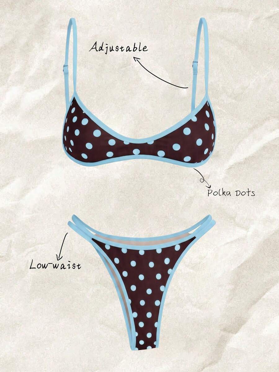 Elavelle Bộ 2 món bikini hai mảnh in họa tiết ngẫu nhiên dành cho nữ, kiểu dáng gợi cảm, thích hợp cho mùa hè. - Nhiều màu - Xem 1