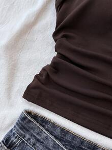 SHEIN Teen Girls T-Shirts Summer Solid Ruched Side Tank Top - Brown - View 6