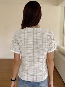 DAZY Women's Elegant Commuter Short Sleeve Button Front T-Shirt, Summer - Grey - View 2
