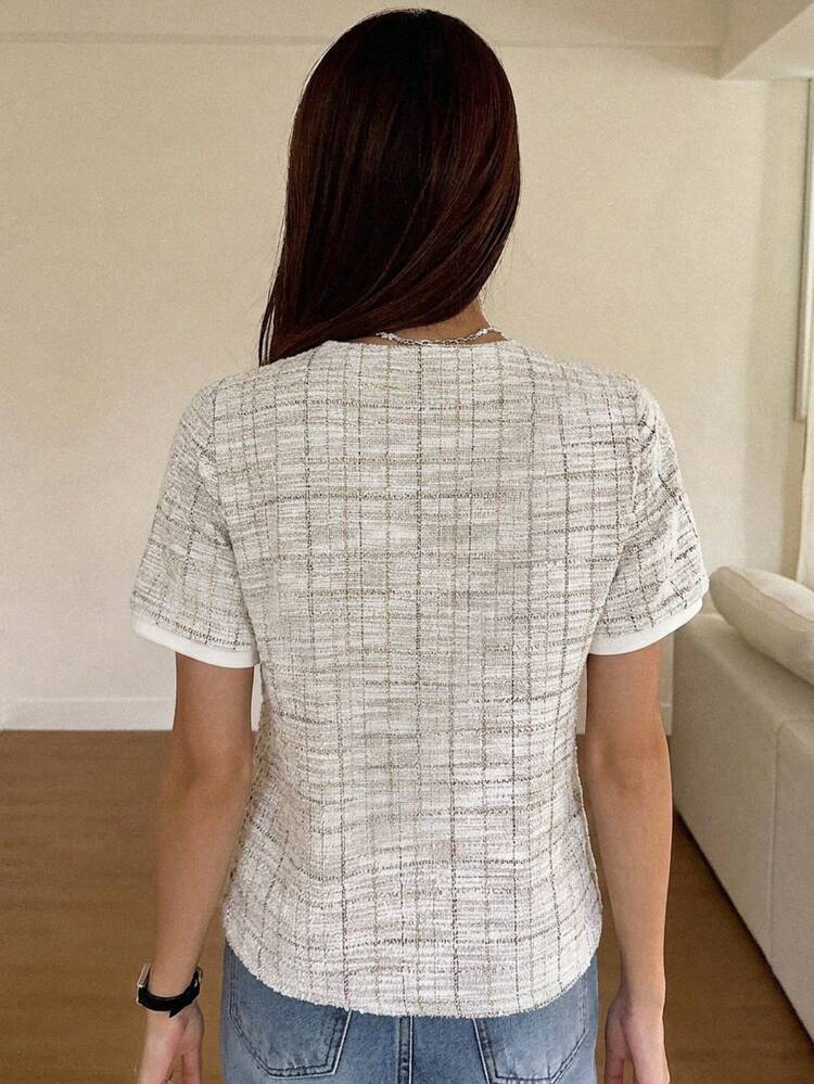 Women's Elegant Commuter Short Sleeve Button Front T-Shirt, Summer