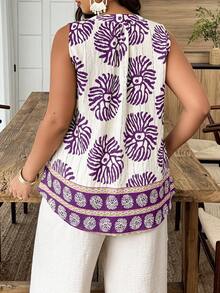 Weeklong Plus Size Women's Casual Round Neck Sleeveless Random Floral Print Shirt, Suitable For Vacation And Daily Wear, Spring/Summer - Multicolor - View 2