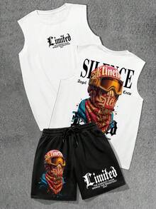 Manfinity Roghcode Conjunto de camisetas para hombre con estampado vintage de retrato & festival de música, vacaciones - Negro - Ver 2