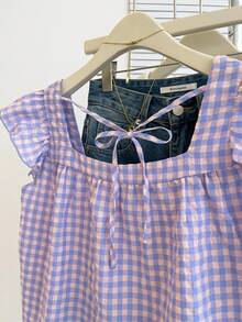 Franclia Nueva llegada de otoño, blusa con volantes en el bajo para mujeres - Morado - Ver 6