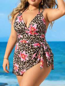 Swim Lushoire Bộ đồ bơi 2 mảnh in họa tiết cổ chữ V dây mảnh dành cho nữ cỡ lớn - Nhiều màu - Xem 6