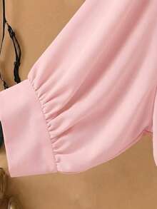 Camisa informal de manga larga de unicolor de talla grande, sencilla y moderna para uso diario - Rosa - Ver 4