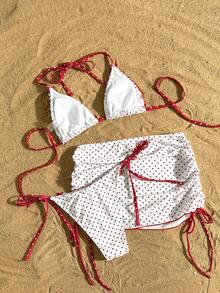 Swim Mod Bộ đồ bơi nữ, trang phục đi biển mùa hè. Mẫu bikini 3 mảnh phong cách Pháp ngọt ngào bán chạy nhất với họa tiết chấm bi đỏ trắng, thiết kế viền bèo nhún, kèm váy dây rút. - Đỏ và trắng - Xem 2