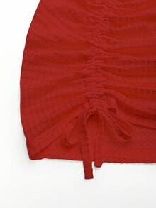 EMERY ROSE 新款时尚夏季性感度假吊带束腰贝壳拼接不对称下摆抽绳短裙女装 - 紅色 - 查看 5