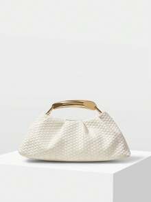 MOTF PREMIUM BOLSO DE MANO DE MUJER DE PIEL SINTÉTICA TRENZADA CON GRABADO, HERRAJES FINOS - Trenza blanquecina - Ver 3