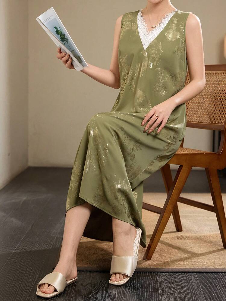 Women's Lace Patchwork Casual Nightgown For Daily Wear
