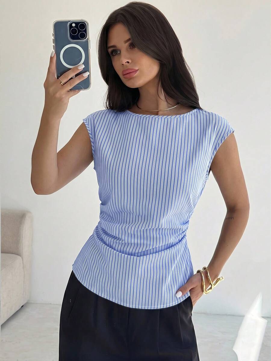 Firerie Women's Blue And White Striped Fitted Shirt - Blue and White - View 1