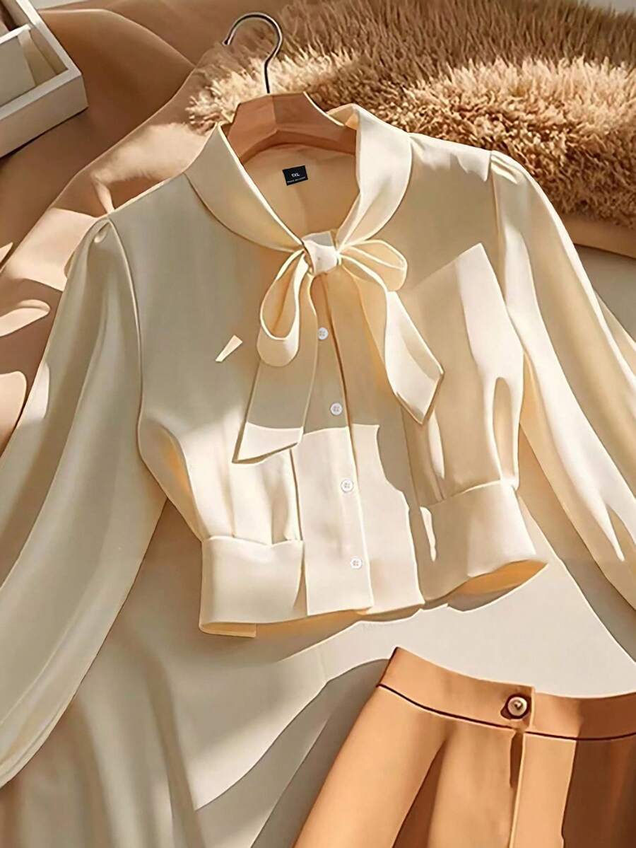 GlowEve CURVE A Plus-Size Elegant Autumn Shirt Woven By A Lady - Apricot - View 1