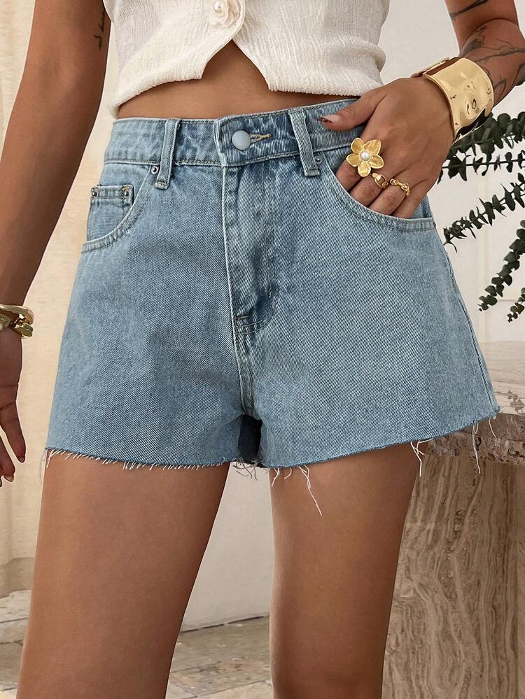 Women's Summer Low Waist Frayed Hem Casual Denim Shorts, Vacation Style Jorts Y2k