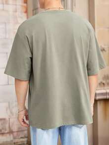 Manfinity VCAY Camiseta holgada de hombre de un solo color con hombros caídos - Verde Oliva - Ver 2