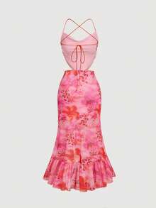 SHEIN MOD 豹纹印花垂褶领网纱两件套 - 彩色 - 查看 4