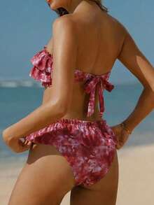 Bellisia Women's Vacation Beach Tie-Dye Print Ruffled Swimsuit Set,2026 Spring/Summer New Women's Swimwear Beach Resort Collection: Elegant, Romantic, Sexy, And Sweet; Simple, Casual, And Versatile; Uniquely Designed New Styles; Women's Beachwear, Travel Wear, Vacation Wear, Everyday Sports Swimwear, Two-Piece Sets, Multi-Piece Sets, And Multiple Colors Available, Including Bow-Tie Bikinis, Removable Bra Pads, And Vibrant Holiday-Themed Colorful Prints. Perfect For Summer Outings, Beach Vacations, Island Getaways, Sunbathing, Road Trips, Cruise Ship Banquets, Afternoon Tea, Candlelight Dinners, Romantic Dates, Private Parties, Everyday Wear, Casual Style, And Even Music Festivals. The Must-Have Swimwear For A Cool Summer Beach Trip! 2 Piece Set Two Piece Outfit Women Beach Party Outfit For Women Birthday Outfits For Women Two Pieces Retro Outfit For Women Set Rave Outfits For Women Two Piece Zestiva Swimsuit Yummy Control Bathing Suit - Red Violet - View 7