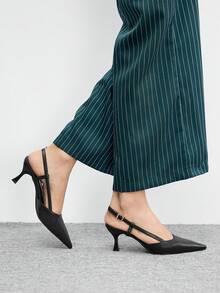 CUCCOO BIZCHIC 女士尖头高跟细高跟鞋，杏色亮面露跟套脚连衣裙鞋，适合通勤和日常穿着，圣诞节和情人节皆宜 - 革黑色 - 查看 3