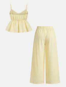 SHEIN Set Atasan Tank Top dan Celana Kasual Motif Bintang Laut dengan Dekorasi Logam dan Hiasan Ruffle untuk Remaja Perempuan - Kuning - View 2