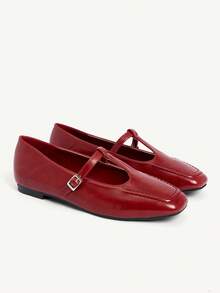 CUCCOO BIZCHIC 新款T字带玛丽珍鞋，隐形坡跟，粗跟，显瘦法式高跟鞋，女士款 - 紅色 - 查看 8