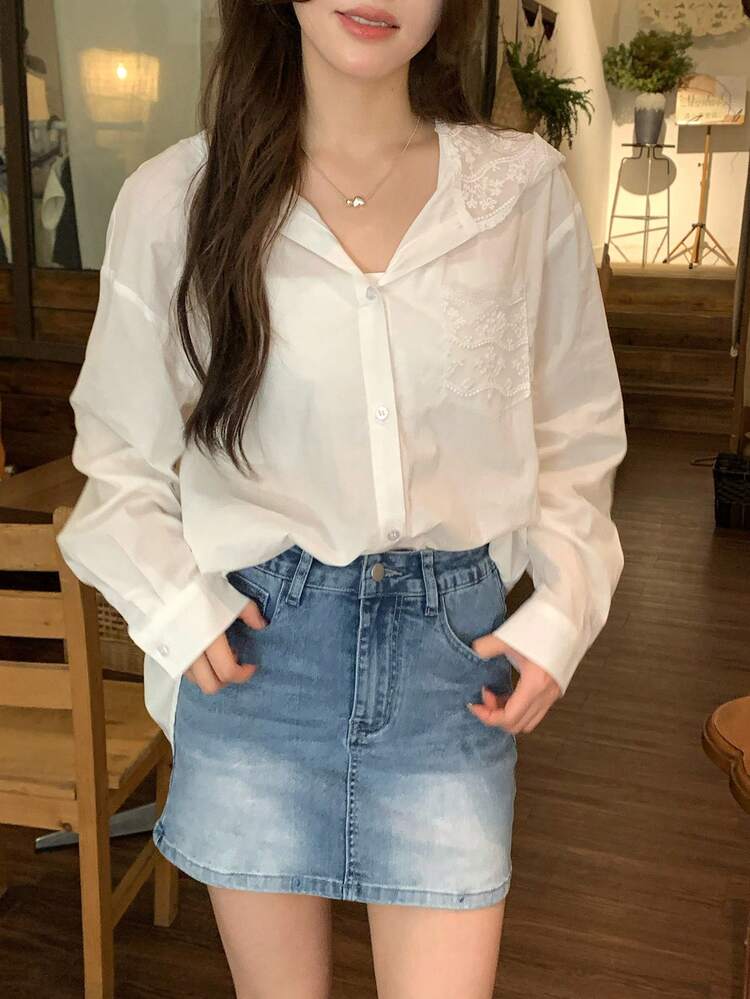 Women's Lace Patchwork Korean Style Fresh Spring/Summer Blouse