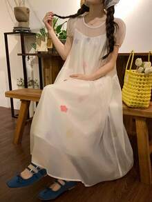 DAZY 女士清新休闲短袖连衣裙，夏季 - 白色 - 查看 9