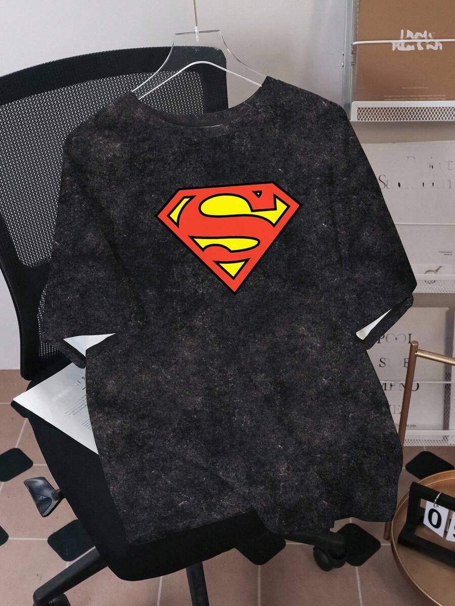 SUPERMAN X SHEIN 男士雪花图案印花短袖T恤 - 白色 - 查看 1