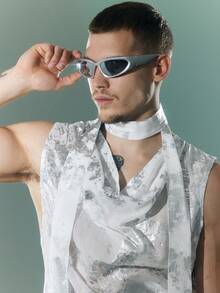 FeverCity Men's Fashionable Sleeveless Shirt With Metallic Trim Collar - White - View 6