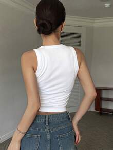 DAZY Top sin mangas acanalado de unicolor casual para mujer, verano - Blanco - Ver 2