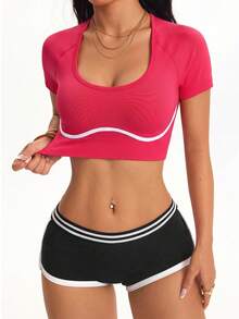 Gameset SHEIN Sport Women's Casual Sports Sleeveless Cropped T-Shirt - Hot Pink - View 5