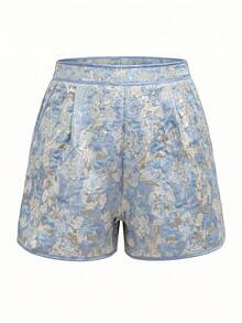 Ellevyn Textured Jacquard Sleeveless Top And Pocket Shorts Set Party Light Blue Summer Chic - Blue - View 8
