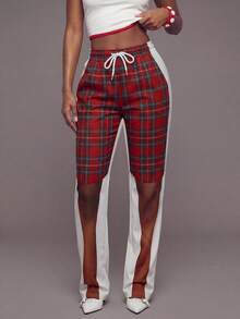 Modviera Women's Plaid Loose Straight Leg Pants, Elastic Waist, Flattering Silhouette, Easy To Wear, Spring/Autumn - Multicolor - View 1