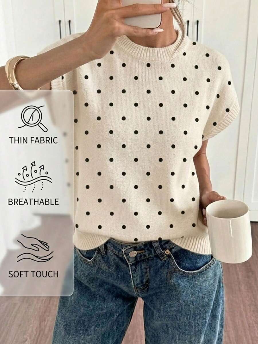 Siren Gaze Women's Casual Minimalist Mediterranean Black & White Polka Dot Block Sweater - Spring/Summer Old Money Soft Girl Vintage Style, Perfect For Work, Vacation, Back To School, Music Festival, Afternoon T - Multicolor - View 1