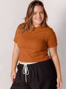 Aralina Curve White Slim Fit Cotton Tee - Redwood - View 7