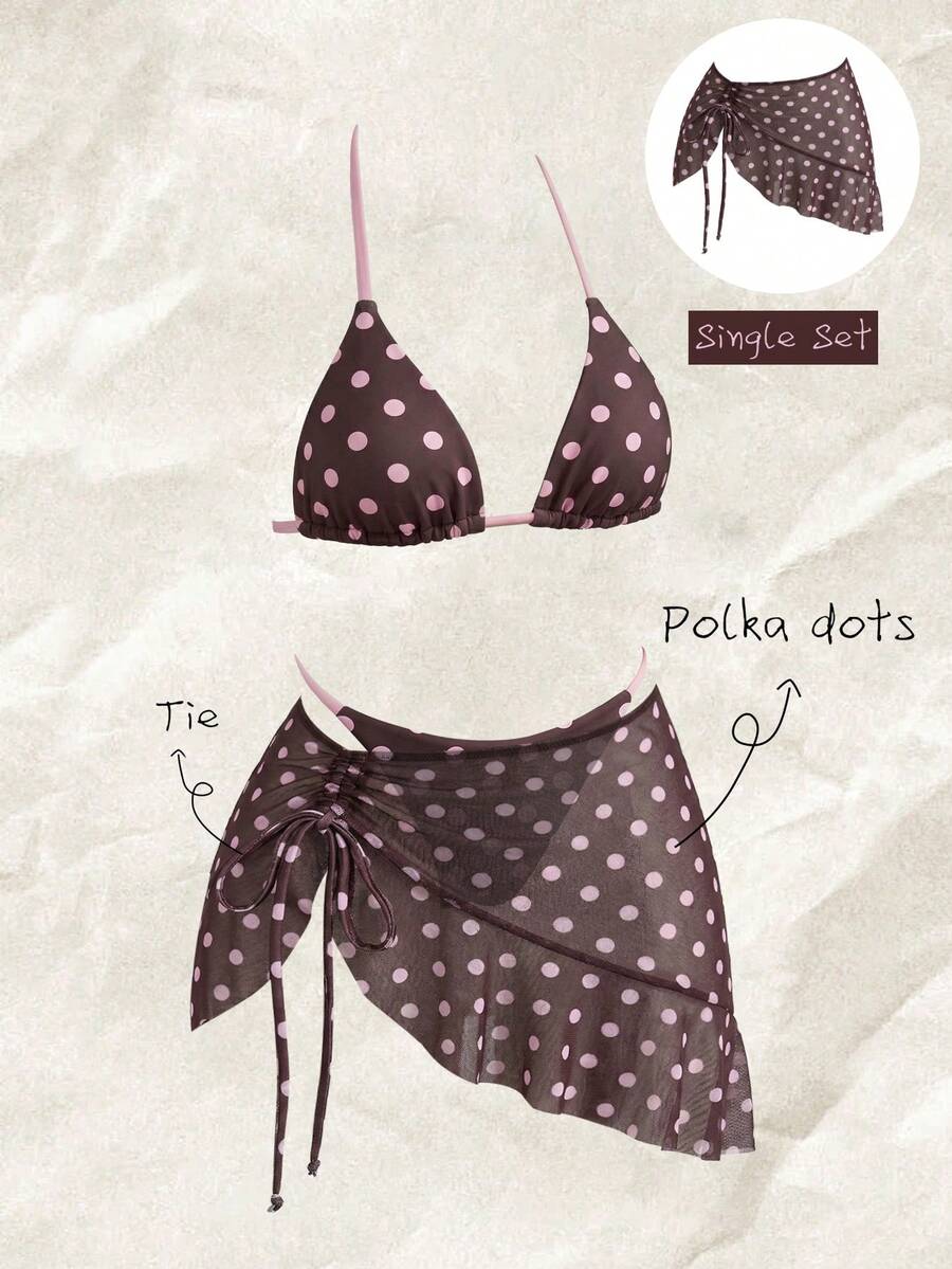 Elavelle Falda pareo con cordón y fruncido con estampado aleatorio para traje de baño tipo tankini para mujer, primavera/verano - Multicolor - Ver 1