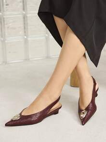 MOTF PREMIUM WOMEN'S ELEGANT DAILY SLINGBACK COMMUTE METAL DECOR WEDGE LOAFERS FOR CHRISTMAS - Redwood - View 5