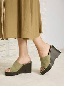 MOTF ELEGANT SQUARE TOE WEDGE HEEL THICK SOLE MID HEEL COMFORTABLE SLIP-ON CASUAL DRESS SANDALS, SUITABLE FOR WORKPLACE, COMMUTE, DATE, BANQUET, PARTY, FORMAL OCCASIONS SUMMER SHOES - Light green - View 7