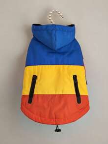 Chaqueta impermeable con bloques de color para mascotas, abrigo forrado y cálido para perros - Naranja - Ver 4
