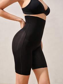 Veilyse 1件装女士高腰交叉收腹无缝塑身裤，瘦身打底裤，内裤短裤，束腰带 - 黑色 - 查看 5