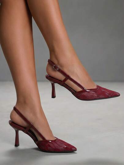 CUCCOO SZL Zapatos de mujer Nuevo esquema de color de tacón francés de moda simple europea y americana Tacón fino de punta puntiaguda Hebilla Slingback Superficie de encaje Sexy Cómodo Hebilla trasera perezosa Versátil Oficina Primavera Otoño Cuatro estaciones Tela de PU Trabajo Clásico Zapatos de moda callejera Fiesta Cita Elegante Temperamento Zapatos de mujer