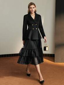 MOTF PREMIUM Cappotto alla pea con colletto a bavero in lana, orlo increspato - nero - Visualizzare 9