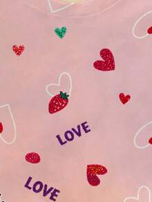Girl & Teen Girls' Cropped T-Shirt With All-Over Strawberry & Tropical Fruit Print, Fitted, Sweet & Casual, Suitable For Spring, Summer, Autumn, Winter - Multicolor - View 3