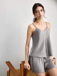 Ocili Bộ đồ ngủ nữ bằng vải satin mềm mại, mịn màng và thoải mái. - Xám - Xem 7