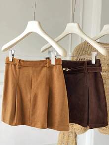 GlowEve Women's Solid Color Versatile A-Line Skirt, Autumn/Winter - Khaki - View 2