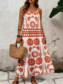 EMERY ROSE 大码女式碎花吊带连衣裙，休闲舒适的假日连衣裙 - 彩色 - 查看 5