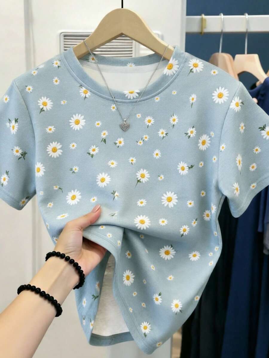Resyla 花卉图案T恤,印花T恤,夏季服装,女士上衣,姐妹装,时尚上衣衬衫,美学T恤,送姐妹的礼物,送妈妈的礼物,休闲简约时尚上衣 - 彩色 - 查看 1
