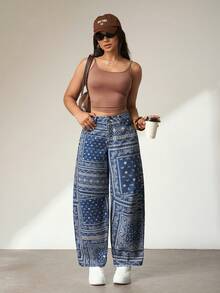 Flexra Quần jean denim nữ in họa tiết kiểu dáng thường ngày - Màu xanh lam - Xem 7